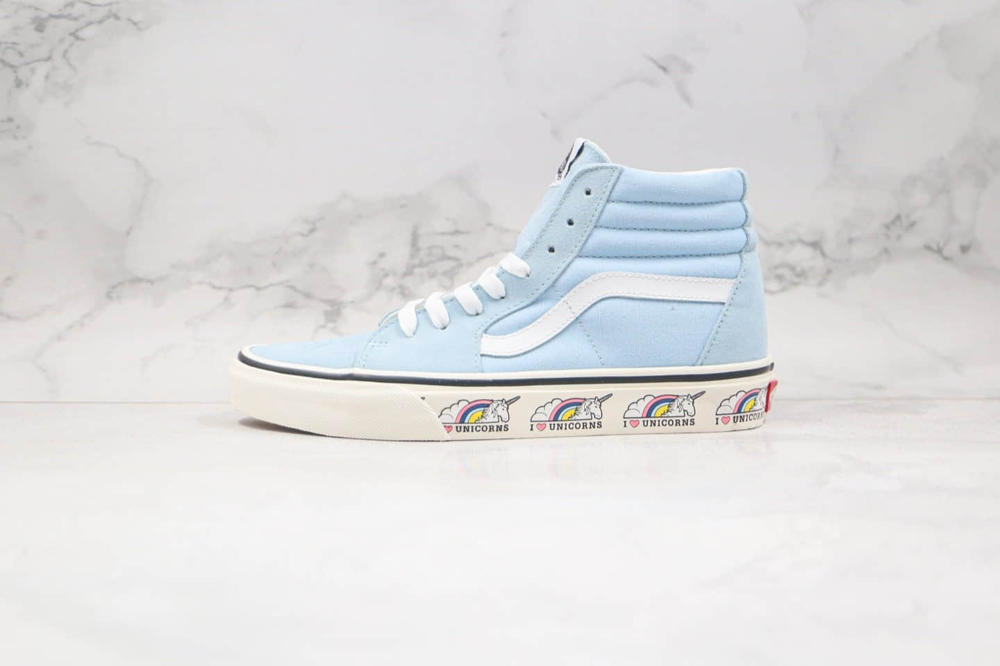 万斯vans sk8-hi unicorn公司级版本中帮浅蓝色独角兽硫化板鞋原盒原