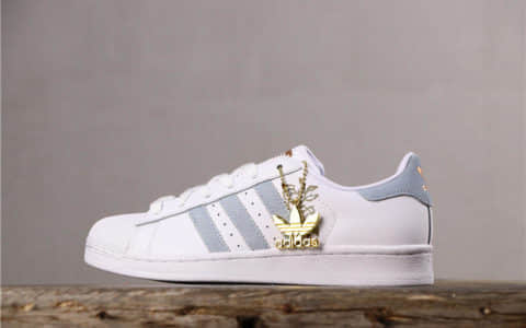 Adidas Originals Superstar阿迪达斯贝壳头金标白灰花卉真标带半码EVA原装蓝底全头层小牛皮 货号：CG5939