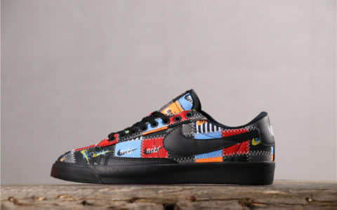 Nike Blazer LOW PRM耐克开拓者七彩黑公司级带半码 民族风拼接休闲板鞋 货号：CI9888-001