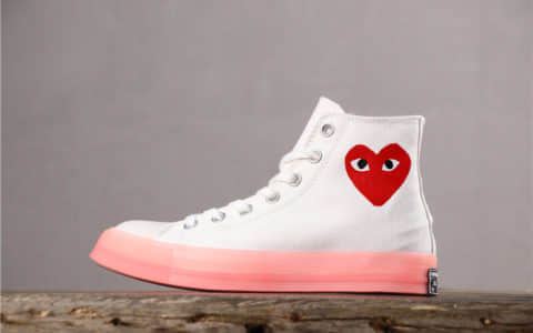 CDG Play x CONVERSE 1970s匡威川久保玲联名爱心高帮白粉色公司级 原厂手工冷硫工艺 货号：167255C