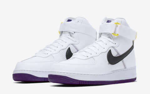 Nike Air Force 1 High新配色灵感来自于湖人队球衣，新增透气网布，夏天穿也不捂脚 货号：CI1117-100