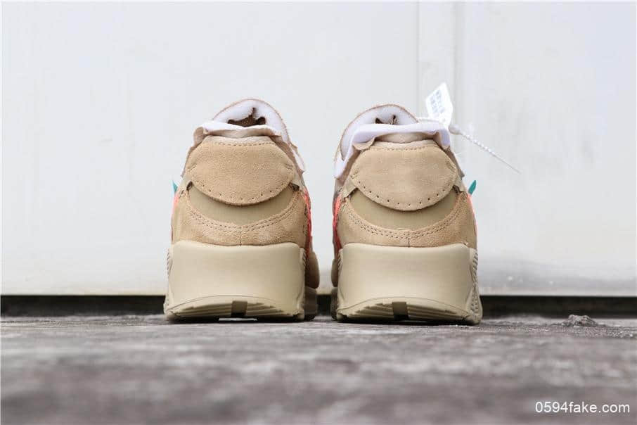 耐克联名款Off-White x Nike Air Max 90 2.0沙漠黄纯原版本正确细节蓝色防伪扣三色鞋带 货号：AA7293-200