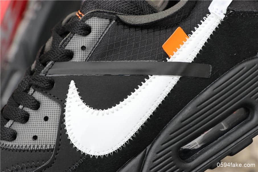 耐克联名款Off-White x Nike Air Max 90 2.0黑白公司级牛巴革鞋身搭配网格面材质 货号：AA7293-001