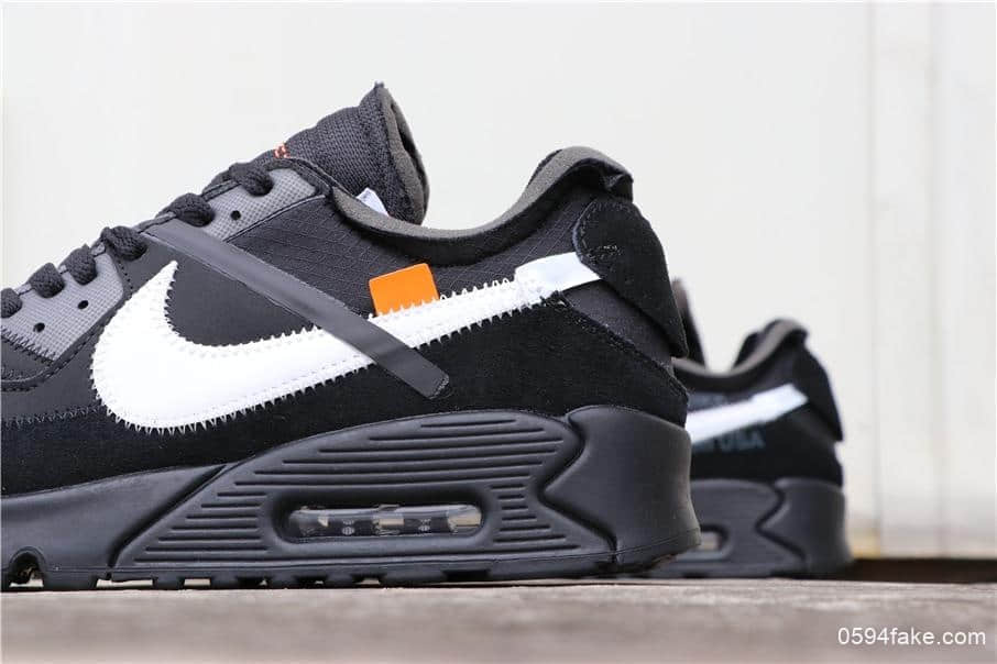 耐克联名款Off-White x Nike Air Max 90 2.0黑白公司级牛巴革鞋身搭配网格面材质 货号：AA7293-001