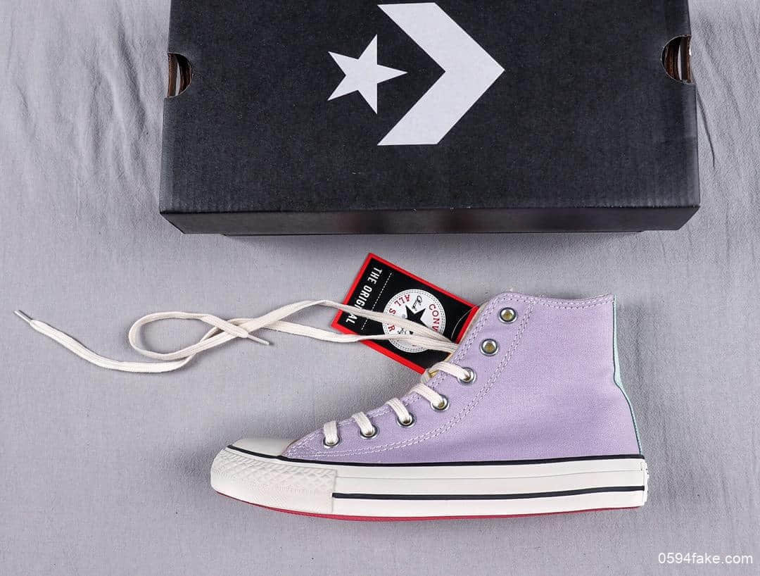 匡威Converse ALL STAR英国限定款彩色紫粉黄拼接正确硅蓝中底双鞋带时尚高帮休闲帆布鞋 货号：C0411A0V2-J11