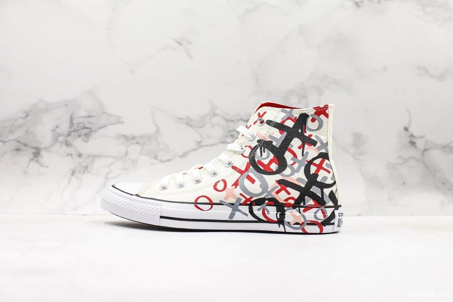 匡威Converse Chuck Taylor XXOO男生女生涂鸦联名款印花真标硫化高帮帆布鞋 货号：159713C