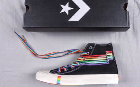 匡威Converse Chuck Taylor pride主题月彩虹底黑面帆布鞋真标高品质硫化蓝底 货号：165719C