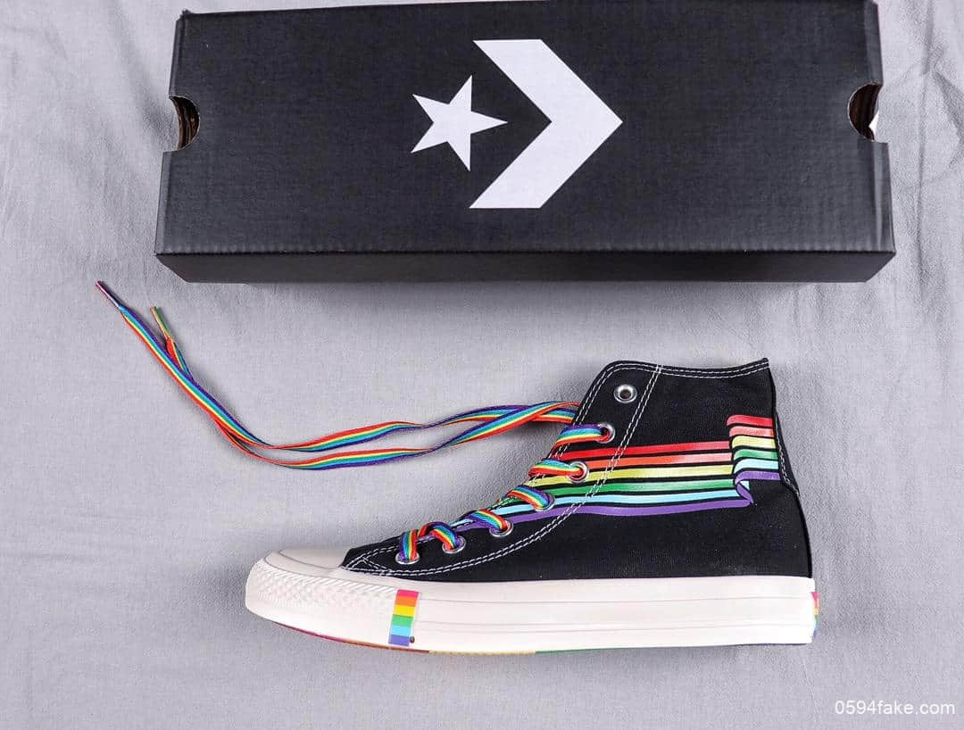 匡威Converse Chuck Taylor pride主题月彩虹底黑面帆布鞋真标高品质硫化蓝底 货号：165719C