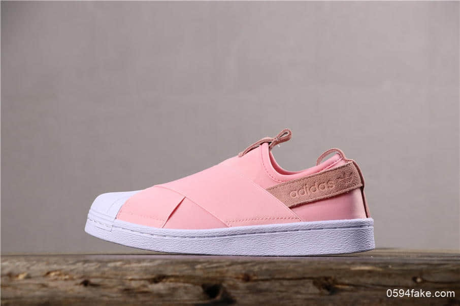 阿迪达斯Adidas SUPERSTAR SLIP ON W S公司级贝壳头十字交叉绑带一脚蹬 货号：S76408