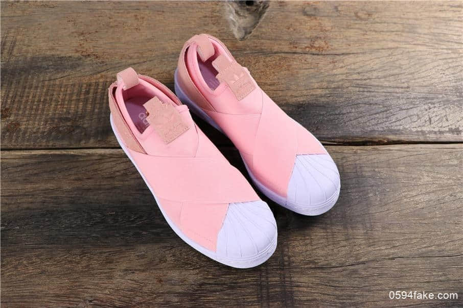 阿迪达斯Adidas SUPERSTAR SLIP ON W S公司级贝壳头十字交叉绑带一脚蹬 货号：S76408