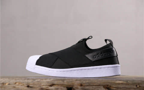 阿迪达斯Adidas SUPERSTAR SLIP ON W S贝壳头公司级交叉绑带黑白顶级版本外围可充正 货号：S81337