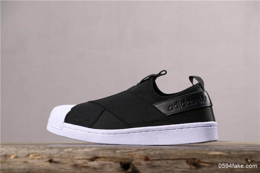 阿迪达斯Adidas SUPERSTAR SLIP ON W S贝壳头公司级交叉绑带黑白顶级版本外围可充正 货号：S81337