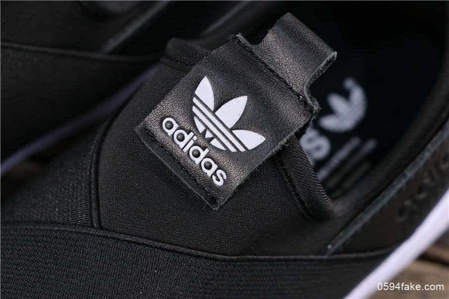 阿迪达斯Adidas SUPERSTAR SLIP ON W S贝壳头公司级交叉绑带黑白顶级版本外围可充正 货号：S81337