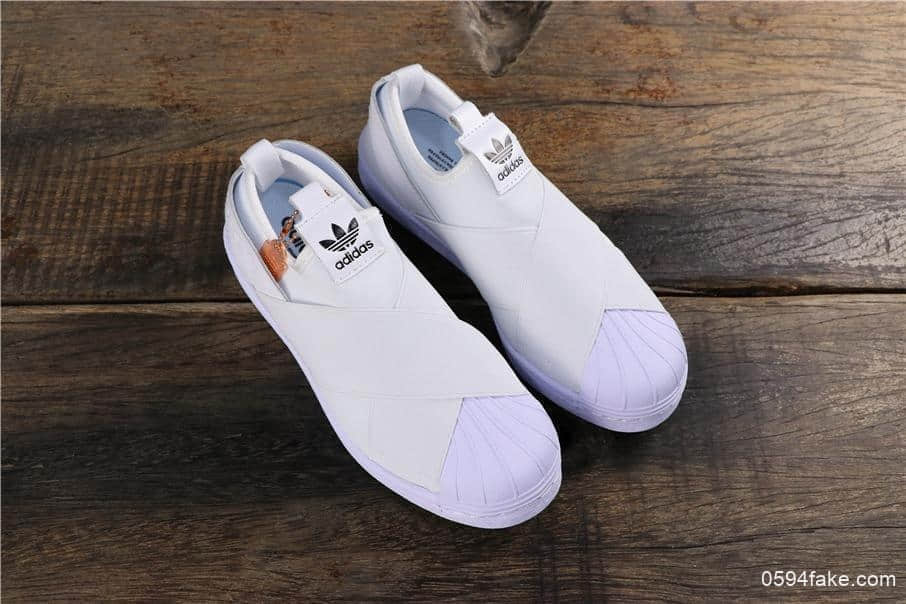 阿迪达斯Adidas SUPERSTAR SLIP ON W S贝壳头公司级交叉绑带全白白山联名款区别市面通货版本 货号：S81338