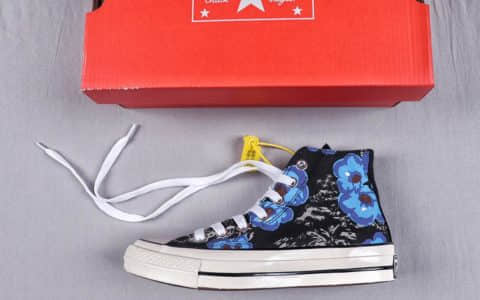 匡威Converse Chuck 1970s Parkway Floral帆布休闲板鞋真标硫化蓝底立体3D鞋标 货号：164077C