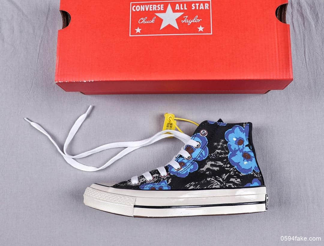 匡威Converse Chuck 1970s Parkway Floral帆布休闲板鞋真标硫化蓝底立体3D鞋标 货号：164077C