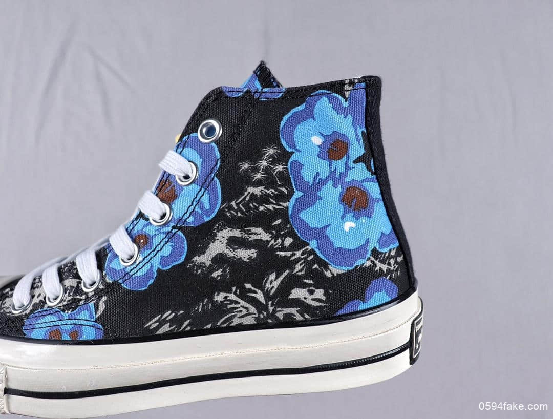 匡威Converse Chuck 1970s Parkway Floral帆布休闲板鞋真标硫化蓝底立体3D鞋标 货号：164077C