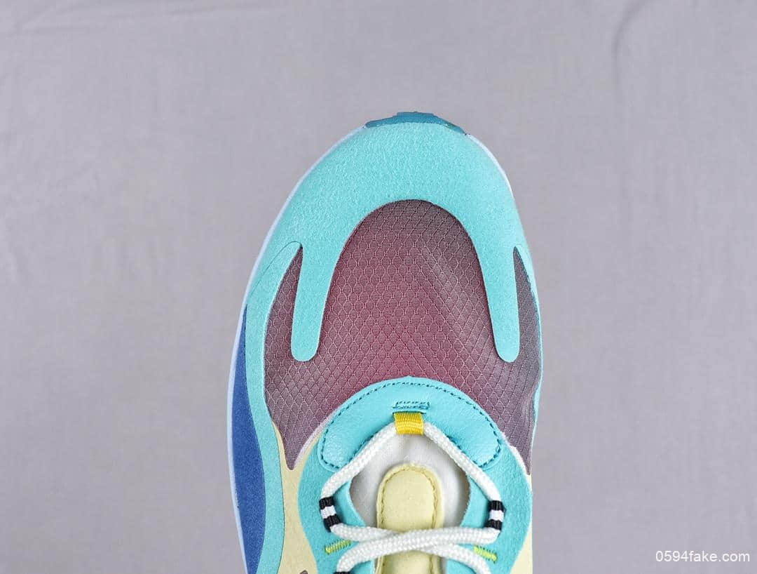 耐克Nike React Air Max 270公司级高桥盾网纱系列蓝绿机能半气垫跑步鞋 货号：AO4971-301