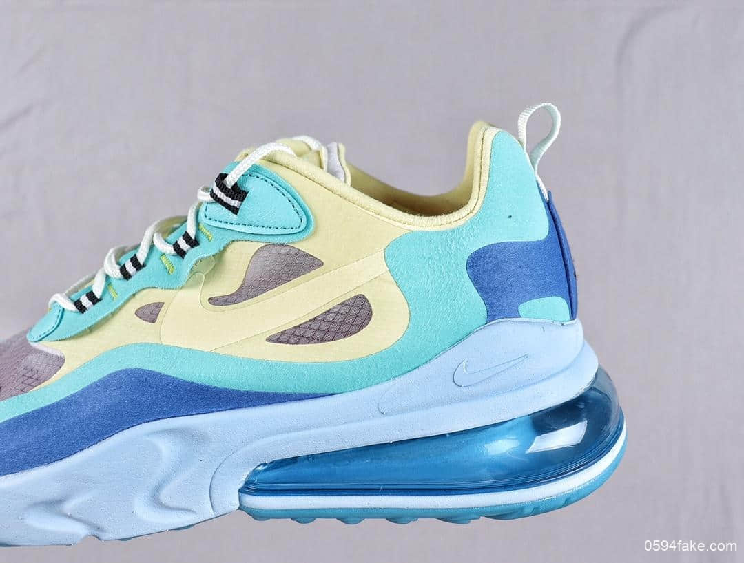 耐克Nike React Air Max 270公司级高桥盾网纱系列蓝绿机能半气垫跑步鞋 货号：AO4971-301