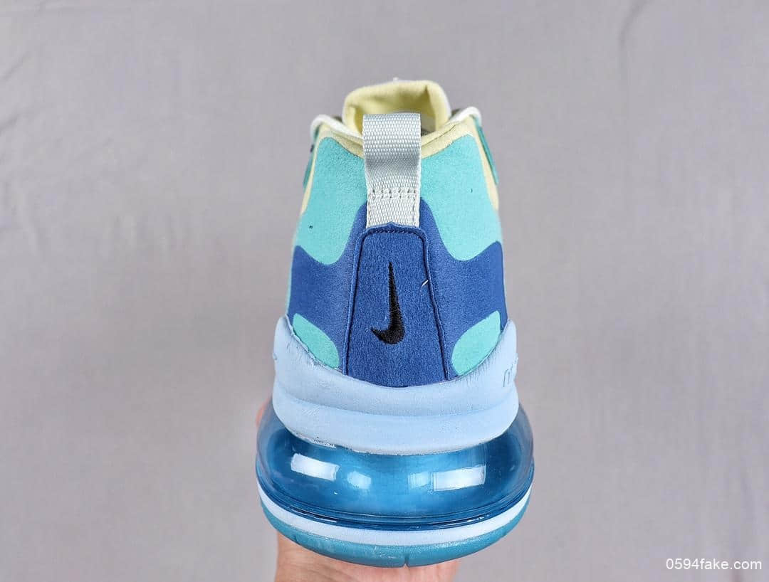 耐克Nike React Air Max 270公司级高桥盾网纱系列蓝绿机能半气垫跑步鞋 货号：AO4971-301