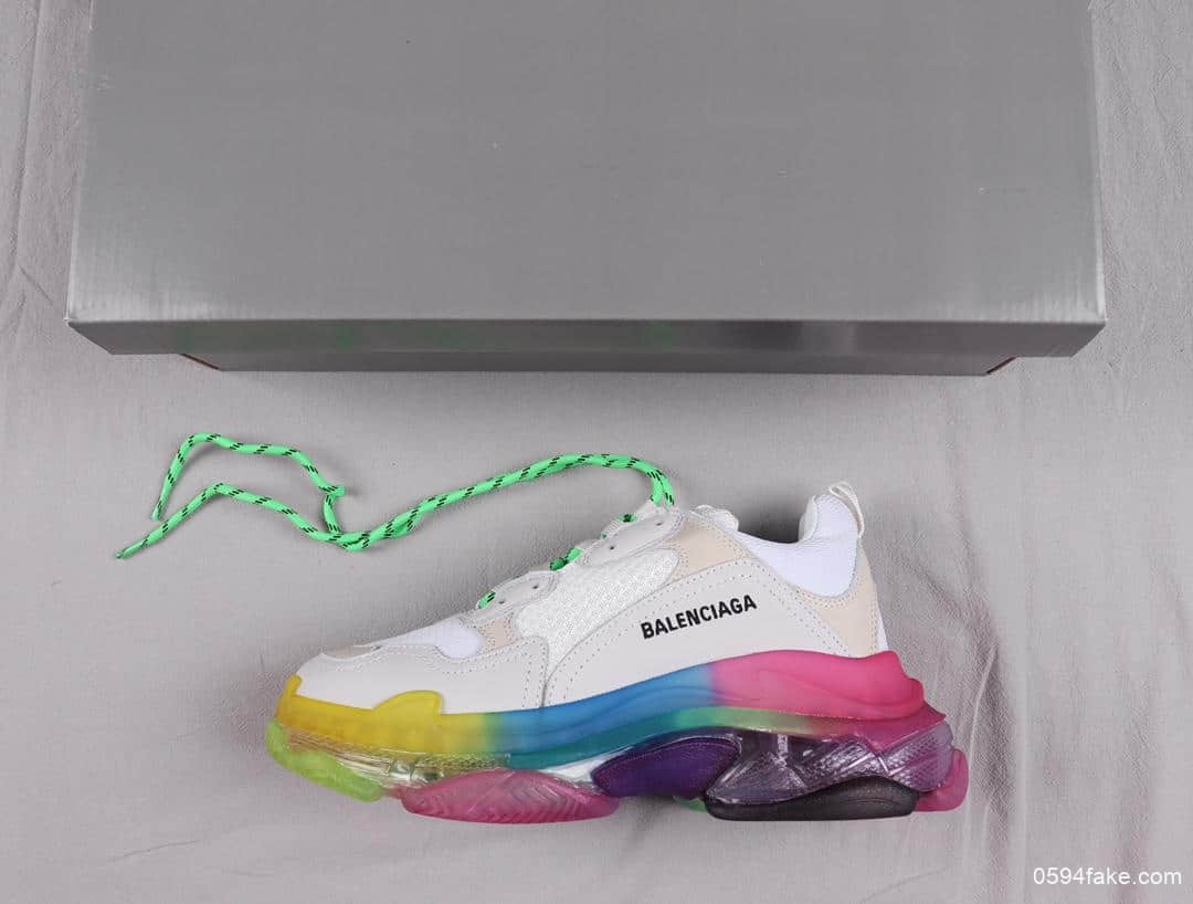巴黎世家Balenciaga Triple S气垫老爹鞋彩虹官方纯原版本正确字体电绣 货号：541624W09E11895