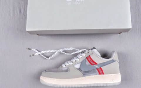 耐克Nike Air Force 1 Low '07蚕网薄纱灰红色公司级空军一号低帮休闲板鞋 货号：AN3355-061