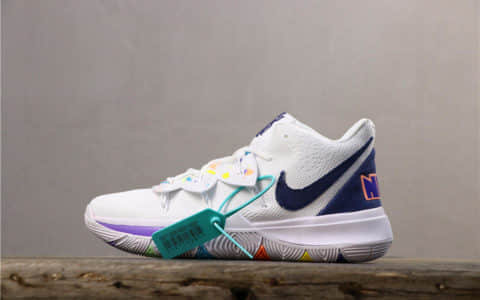 Nike Kyrie 5 Have A Nike Day炫彩白 耐克欧文5代公司级炫彩笑脸一体网布透气实战篮球鞋 货号：AO2919-101