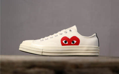 Converse Chuck 70 x CDG Play匡威川久保玲联名白色爱心低帮公司级蓝底硫化双围条 货号：150207C