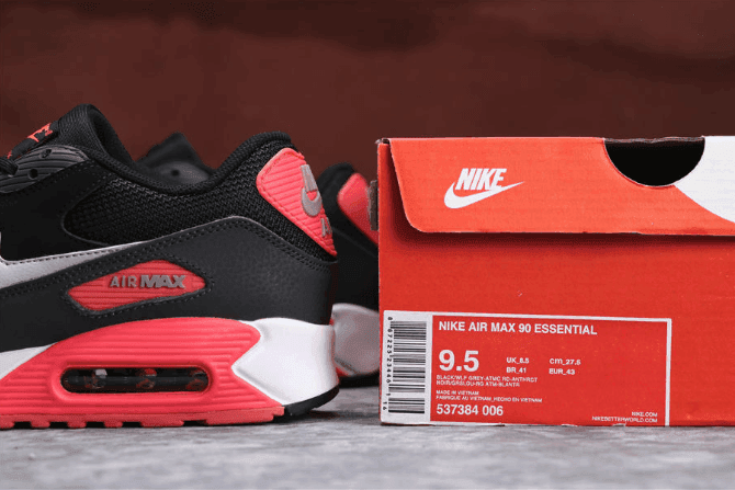 Nike Air Max 90 ESSENTIAL黑白粉 耐克透明气垫网布运动鞋 货号：537384-006