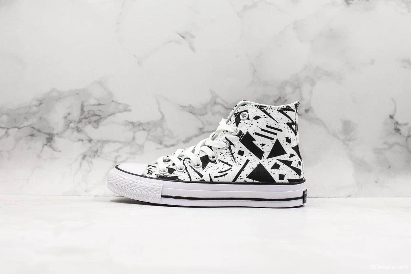 匡威CONVERSE ALL STAR 100 GEOMETRIC HI真标虎扑版本高品质日本三角形彩绘涂鸦周年款高帮帆布鞋 货号：1SC086-87