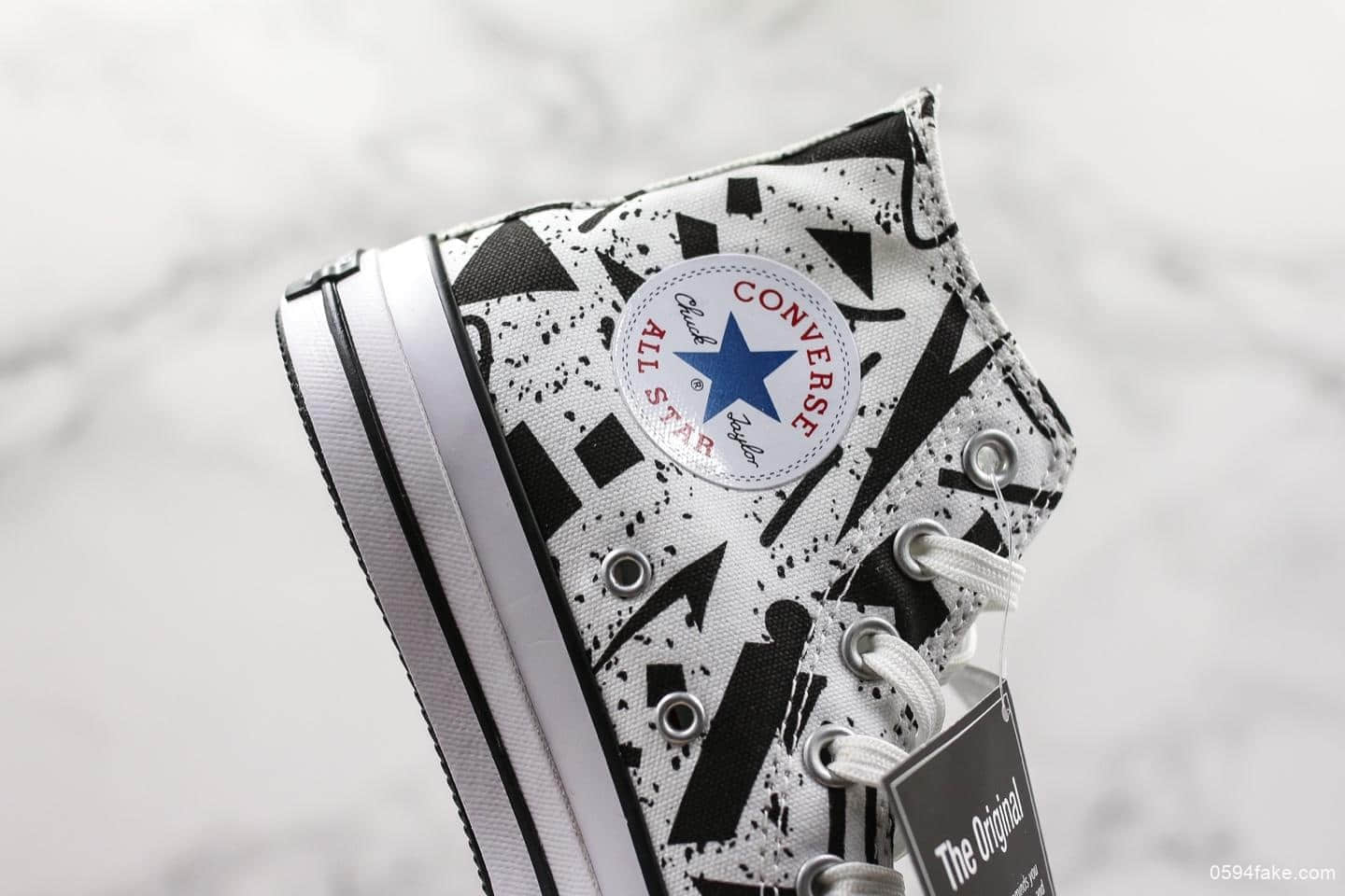 匡威CONVERSE ALL STAR 100 GEOMETRIC HI真标虎扑版本高品质日本三角形彩绘涂鸦周年款高帮帆布鞋 货号：1SC086-87