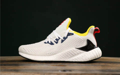 阿迪达斯Adidas Alphaboost System米黄蓝公司级带半码高弹爆米花跑鞋区分市面臃肿鞋型 货号：EF9042