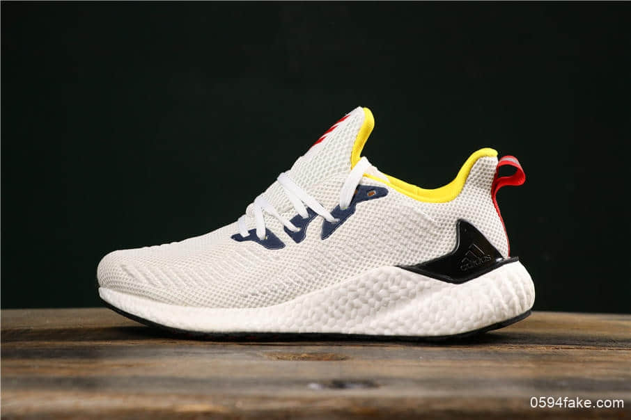 阿迪达斯Adidas Alphaboost System米黄蓝公司级带半码高弹爆米花跑鞋区分市面臃肿鞋型 货号：EF9042