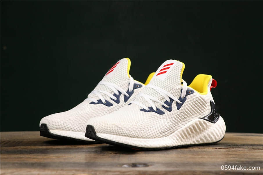 阿迪达斯Adidas Alphaboost System米黄蓝公司级带半码高弹爆米花跑鞋区分市面臃肿鞋型 货号：EF9042