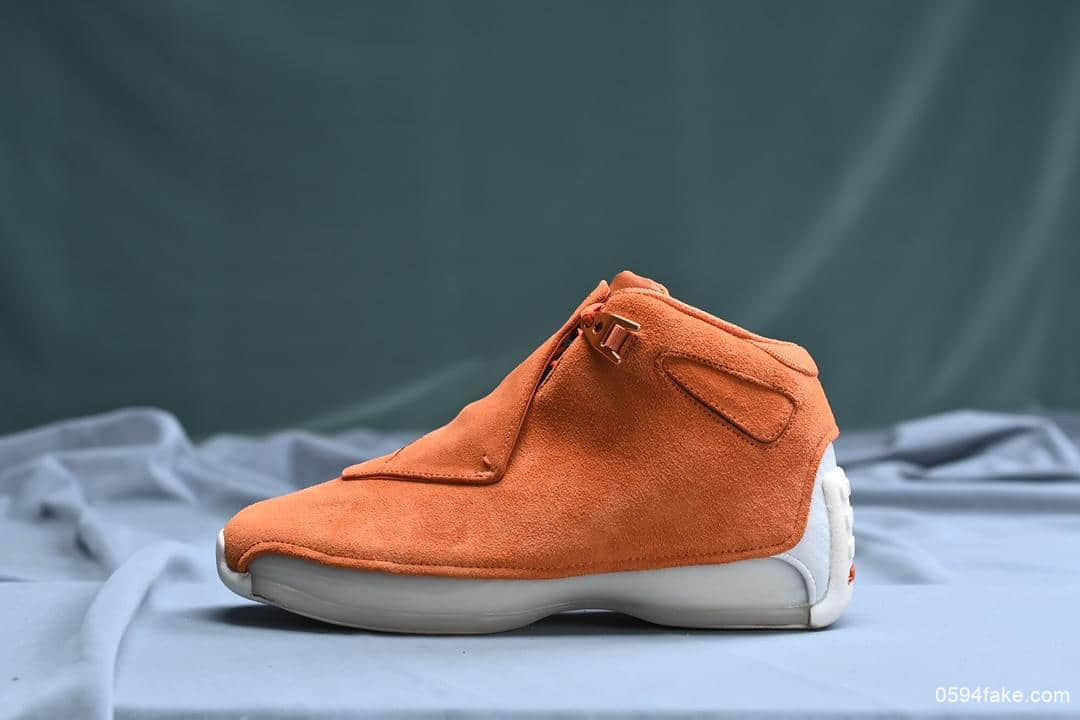 乔丹Air Jordan 18 Orange Suede渠道纯原版本AJ18原厂纯色头层麂皮包裹双层Zoom+双层碳板亮眼鞋垫搭载碳板AJ18实战篮球鞋 货号：AA2494-801