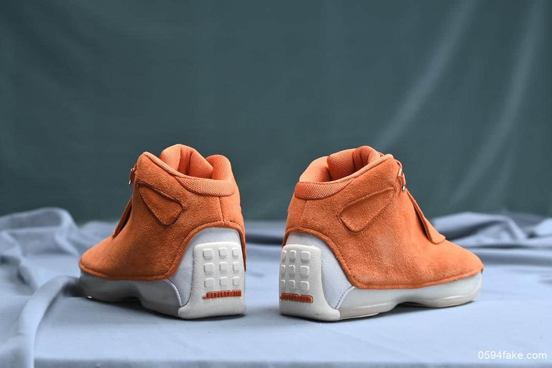 乔丹Air Jordan 18 Orange Suede渠道纯原版本AJ18原厂纯色头层麂皮包裹双层Zoom+双层碳板亮眼鞋垫搭载碳板AJ18实战篮球鞋 货号：AA2494-801