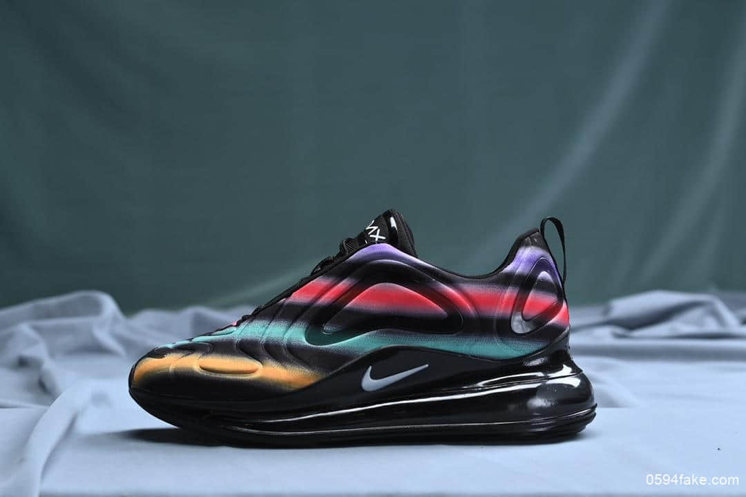 耐克Nike Air Max 720 Black Neon Streaks公司级版本太空大气垫前卫运动慢跑鞋黑极光彩虹条天眼气垫 货号：AO2924-023