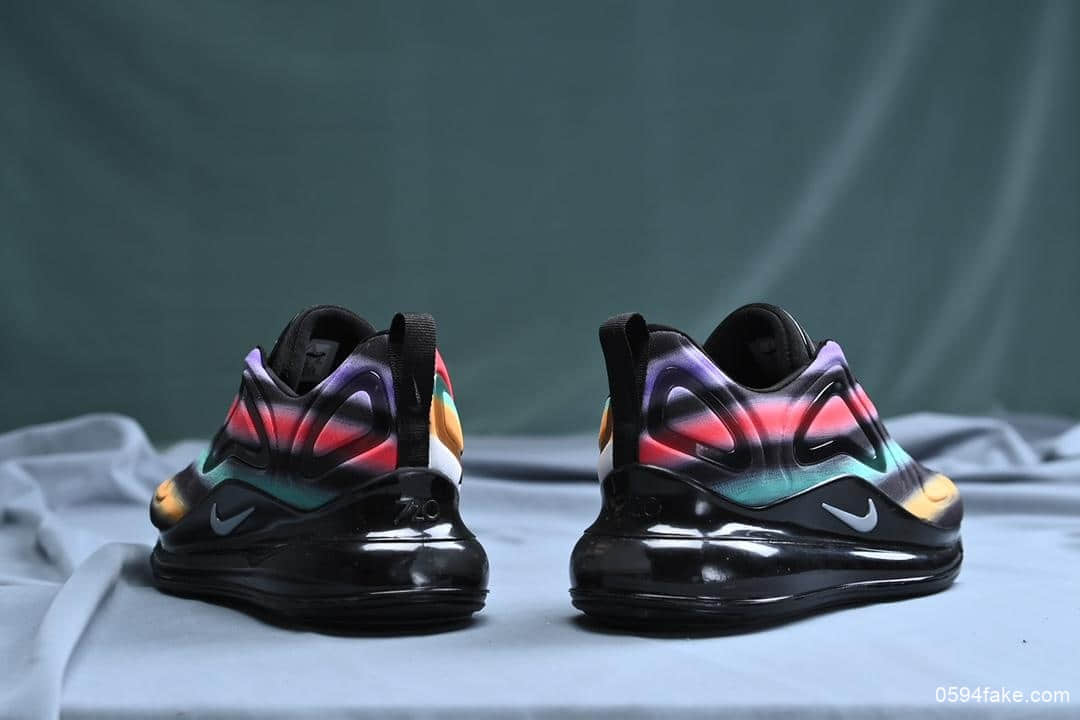 耐克Nike Air Max 720 Black Neon Streaks公司级版本太空大气垫前卫运动慢跑鞋黑极光彩虹条天眼气垫 货号：AO2924-023