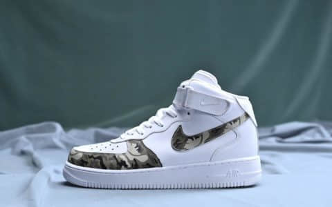 耐克Nike Air Force 1 Mid LV8 CAMO纯原版本空军一号经典中帮百搭休闲运动板鞋皮黑白绿迷彩纹 货号：19304-003