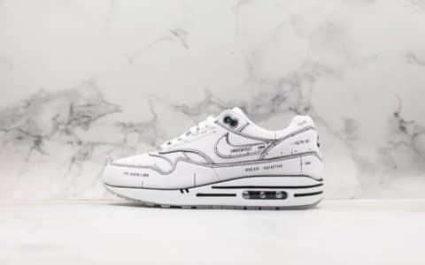 耐克Nike Air Max 1 Sketch Schematic联名款公司级手绘涂鸦小气垫手稿二次元黑线描绘小气垫运动潮鞋 货号：CJ4286-100