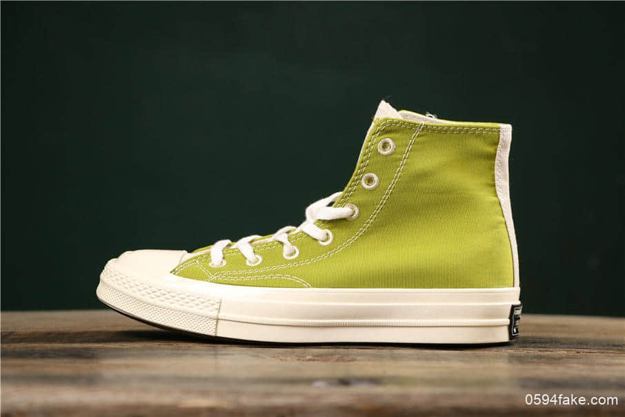 匡威Converse Chuck Taylor All Star 1970 Renew Initiative Hi真标硫化蓝底复古三星标高帮运动硫化板鞋牛油果绿 货号：165421C