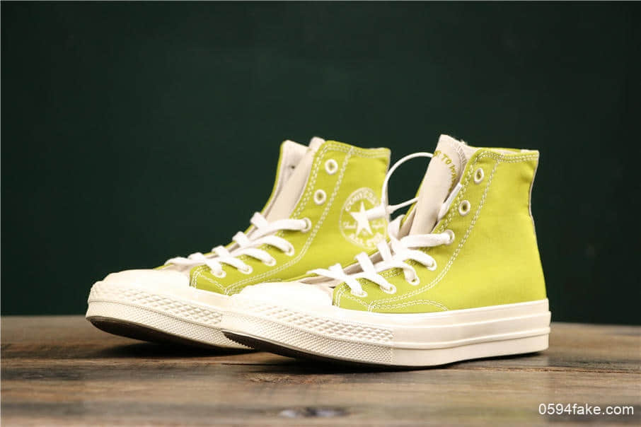 匡威Converse Chuck Taylor All Star 1970 Renew Initiative Hi真标硫化蓝底复古三星标高帮运动硫化板鞋牛油果绿 货号：165421C