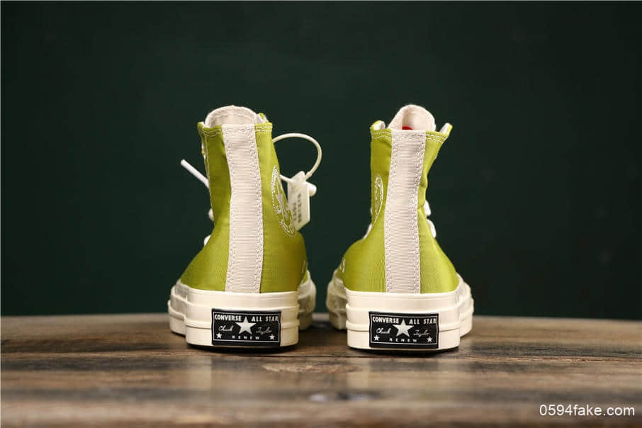 匡威Converse Chuck Taylor All Star 1970 Renew Initiative Hi真标硫化蓝底复古三星标高帮运动硫化板鞋牛油果绿 货号：165421C