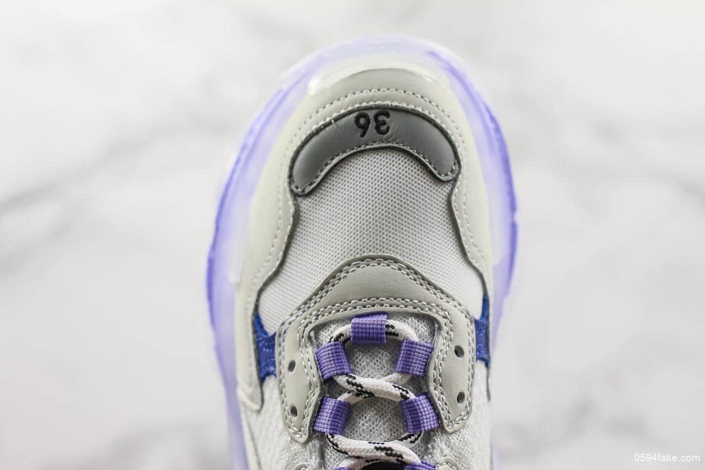 巴黎世家Balenciaga Triple S二代纯原版本氮气组合大底水晶底紫色原厂材料新款气垫鞋