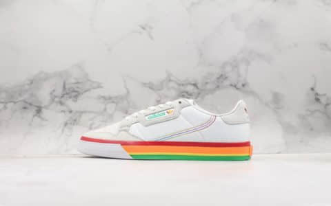 阿迪达斯Adidas Continental Vulc开口笑二代白彩虹公司级带半码 进口猪八帆布材质 欧斯莱组合乳胶鞋垫 货号：EF3524