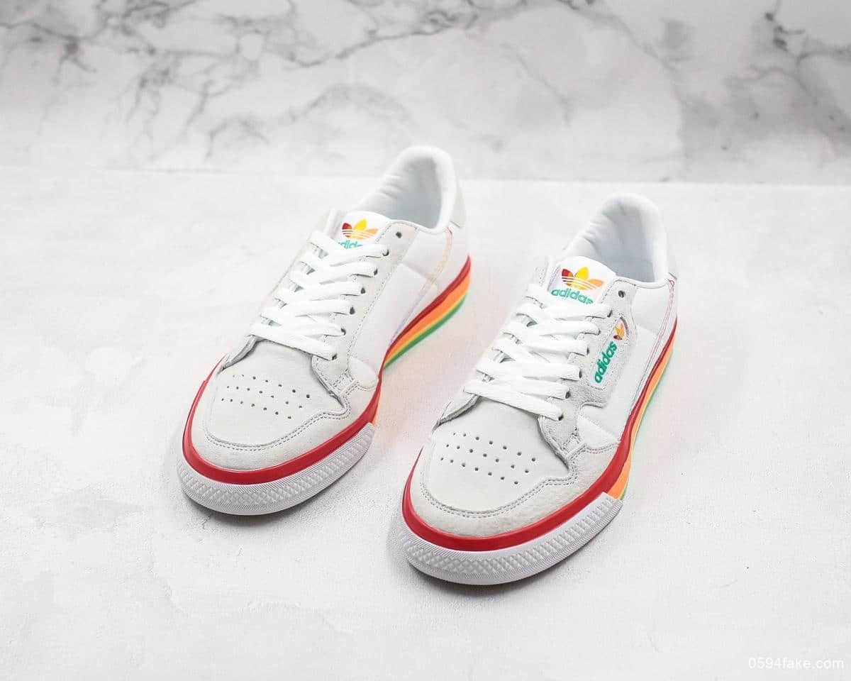 阿迪达斯Adidas Continental Vulc开口笑二代白彩虹公司级带半码 进口猪八帆布材质 欧斯莱组合乳胶鞋垫 货号：EF3524