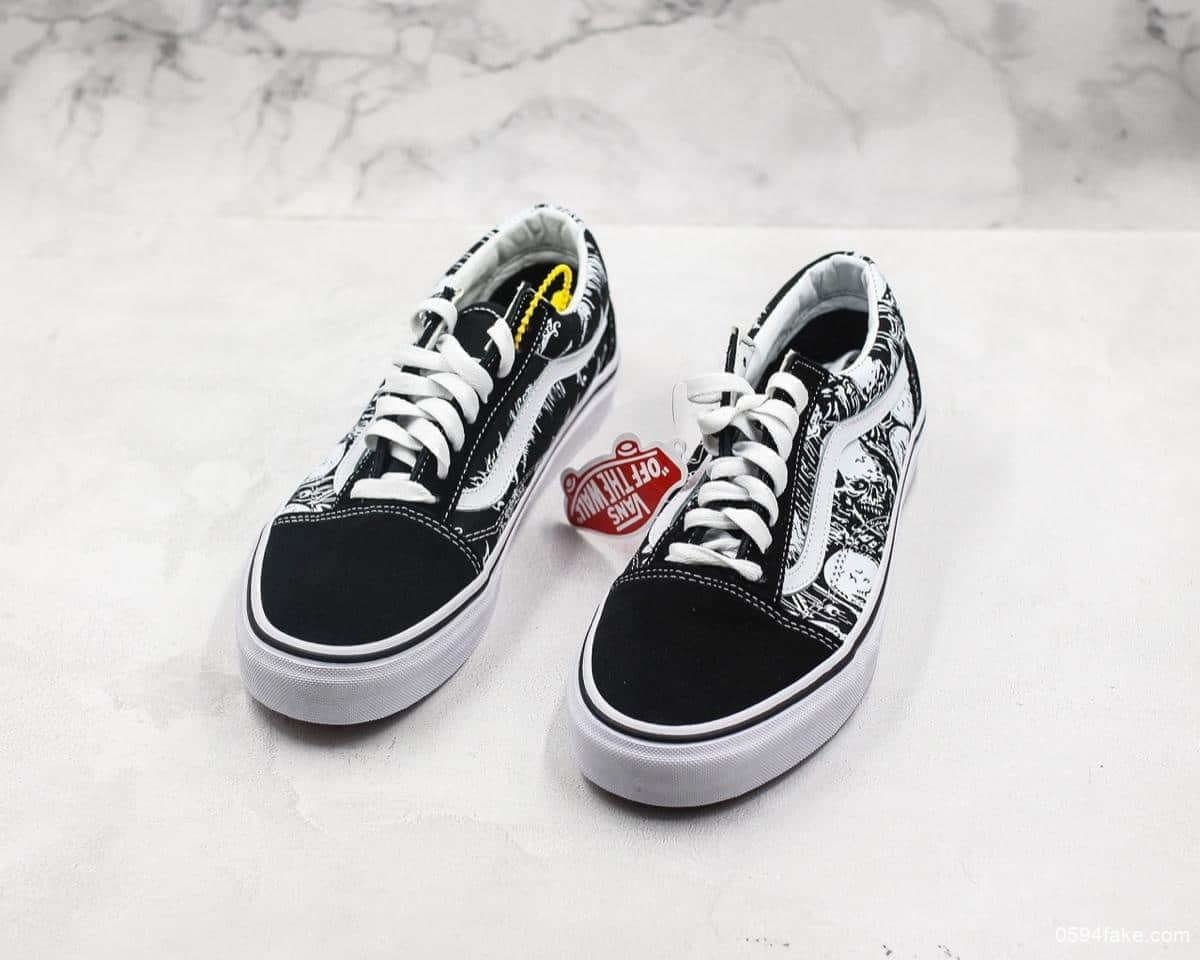 万斯Vans Old Skool黑白骷髅头印花公司级带半码 1：1硫化工艺 原钢印 货号：VN0A4BV5V8V