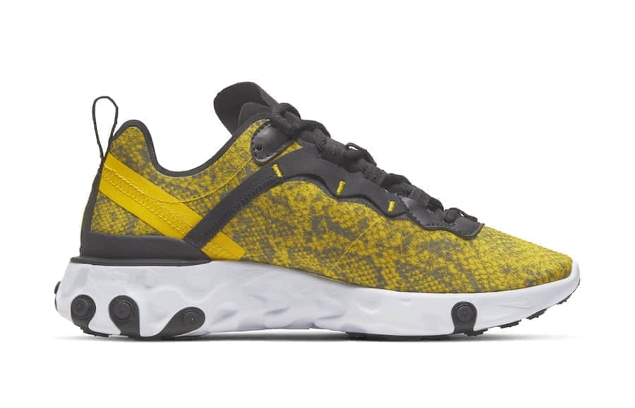 Nike React Element 55释出新配色！黄色蛇皮纹印花神秘奢华！