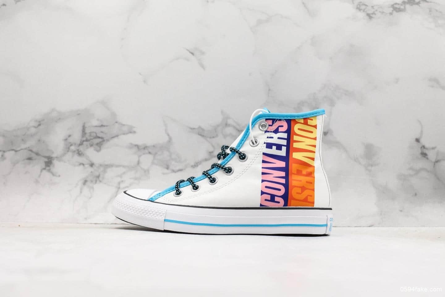 匡威Converse Chuck Taylor AII Star蓝白彩色字母涂鸦帆布鞋公司级带半码 时尚潮人必备单品 货号：164091C