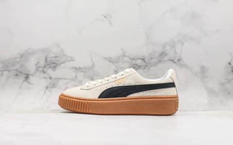 彪马Puma Suede Platform蕾哈娜白棕公司级 全头层牛皮革 佟丽娅同款 货号：363559-01